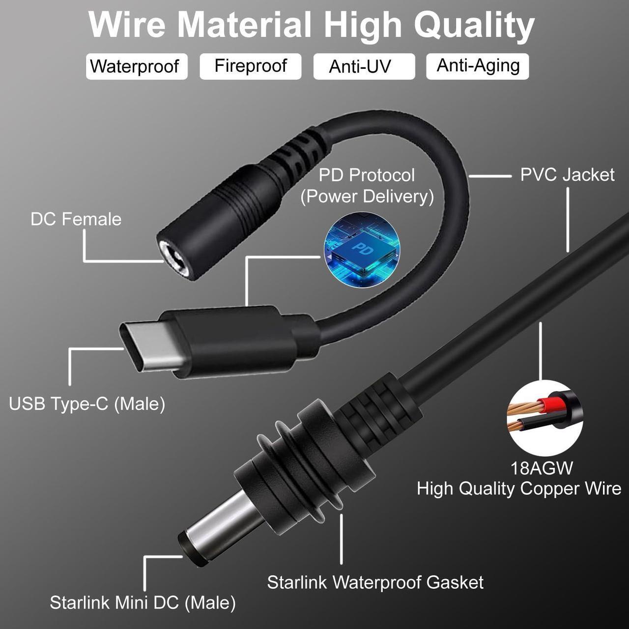 Starlink Mini DC Power Cable with USB C Adapter Cable, USB C to DC Power Cable PD 20V, Type C Adapter +DC Power Cable for Starlink Mini, Compatible 65W+ PD 20V Protocol Power Supply/Source (10M) - DRC 3 | +254100720022 Starlink Mini DC Power Cable with USB C Adapter Cable, USB C to DC Power Cable PD 20V, Type C Adapter +DC Power Cable for Starlink Mini, Compatible 65W+ PD 20V Protocol Power Supply/Source (10M) - DRC - Image 3