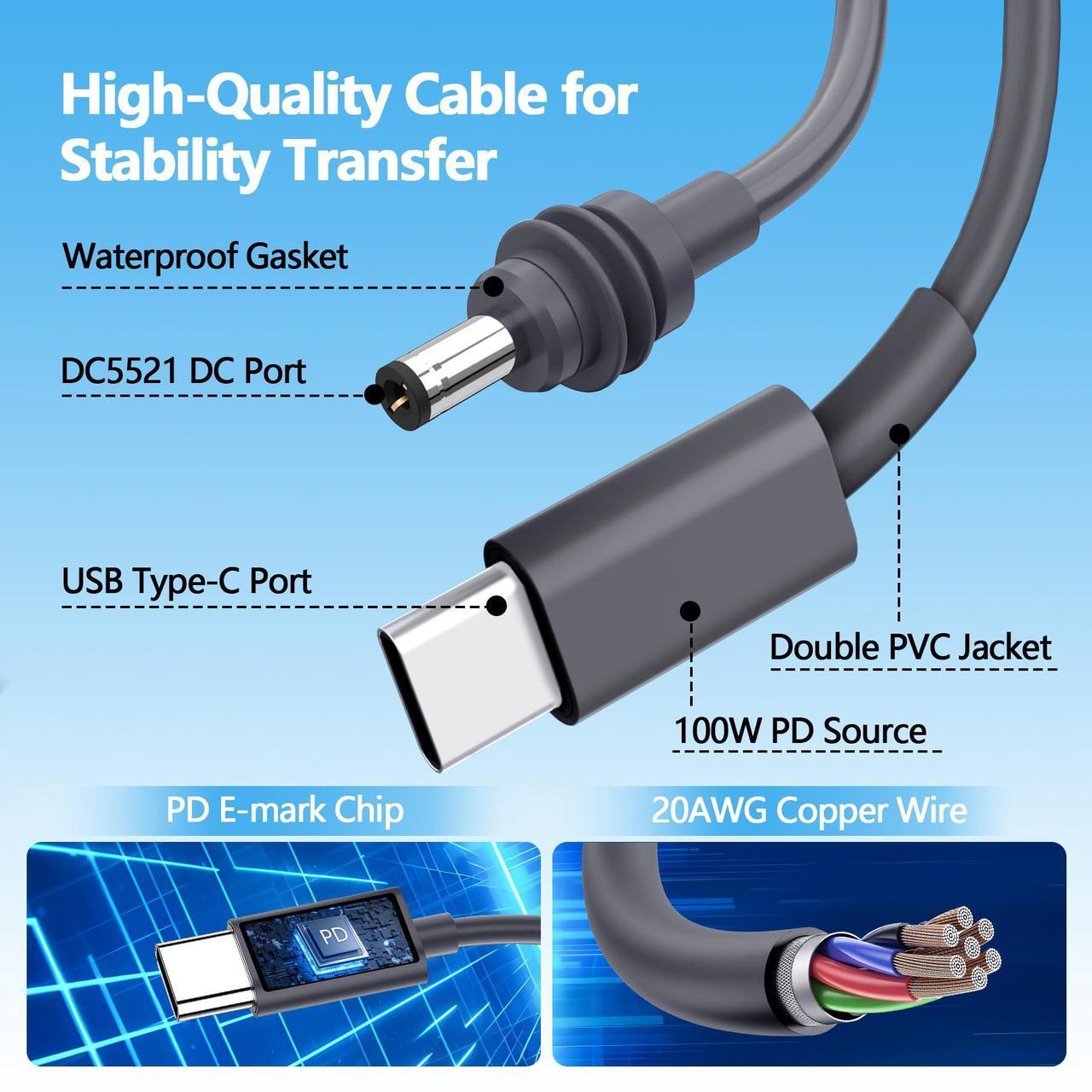 WAWINY 33FT/10M Starlink Mini USB-C Cable - High-Speed 100W PD Charging, Waterproof & Durable Starlink Mini Cable, USB-C to DC Replacement Cord for Power Bank & Charger (10M, Gray) - DRC 3 | +254100720022 WAWINY 33FT/10M Starlink Mini USB-C Cable - High-Speed 100W PD Charging, Waterproof & Durable Starlink Mini Cable, USB-C to DC Replacement Cord for Power Bank & Charger (10M, Gray) - DRC - Image 3