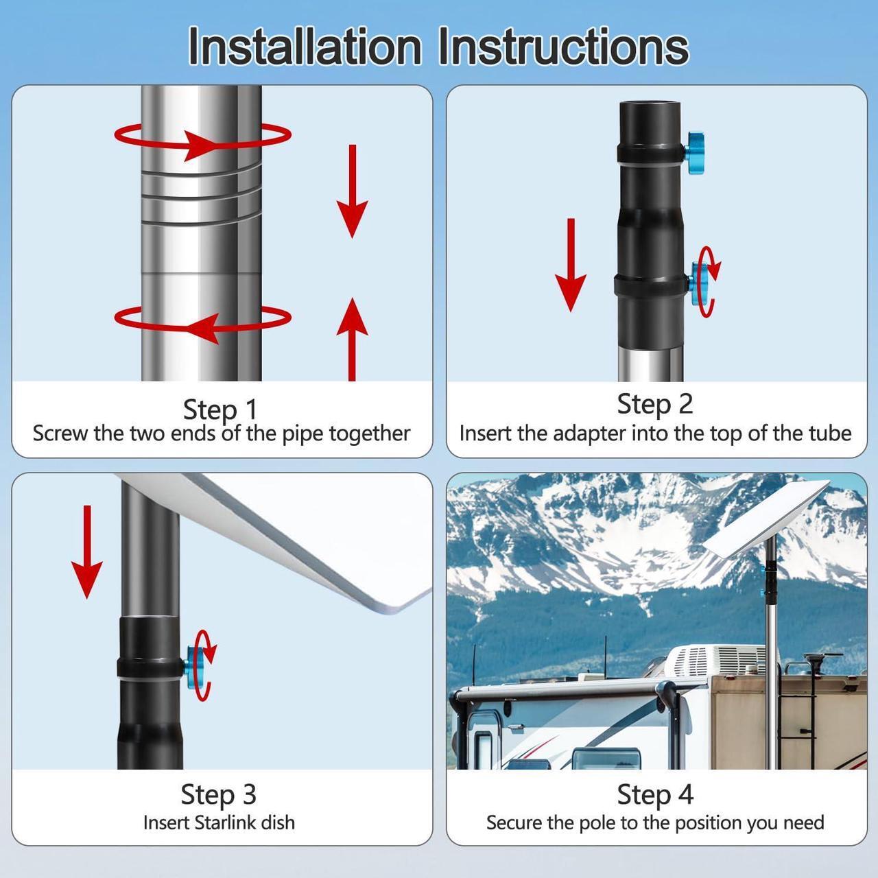 DNShorix Starlink Pole Mount, Starlink RV Mount Kit Features a Durable 1.5'' Diameter Pole, 7ft Starlink Ground Pole Mount, Starlink Gen 2 Pipe Adapter Included 4 | +254100720022 DNShorix Starlink Pole Mount, Starlink RV Mount Kit Features a Durable 1.5'' Diameter Pole, 7ft Starlink Ground Pole Mount, Starlink Gen 2 Pipe Adapter Included - Image 4