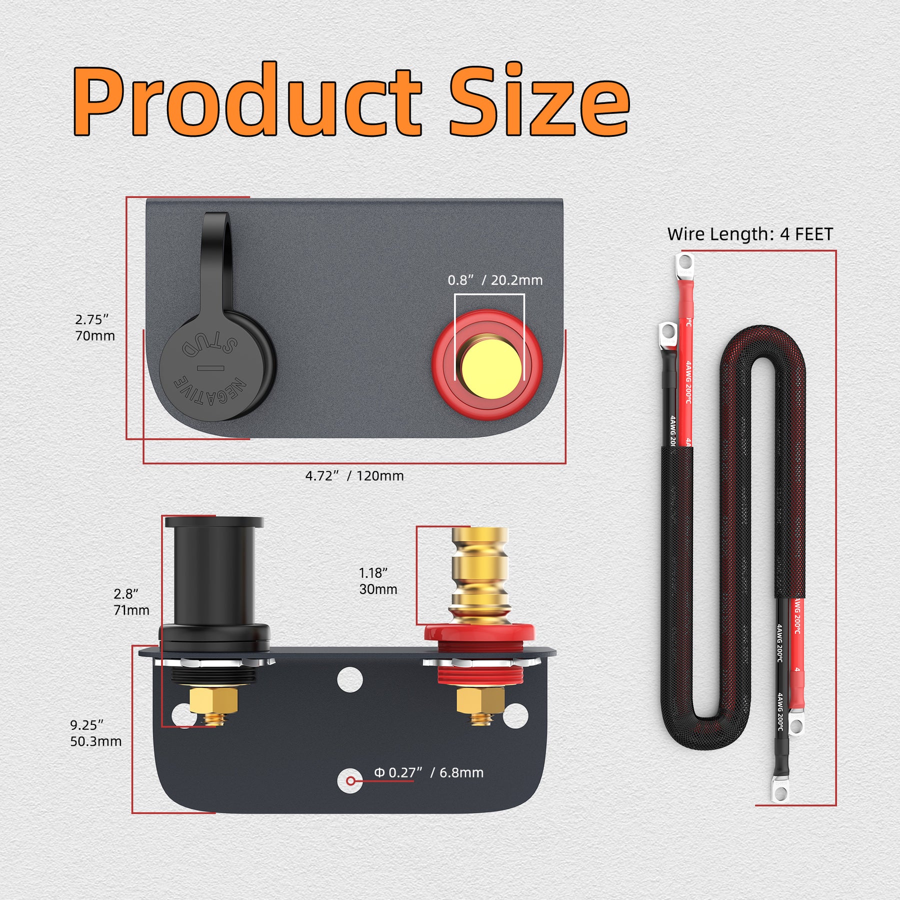M10 3/8" Studs Battery Jump Post Kit with Cable and Mounting Bracket-DRC - Image 2