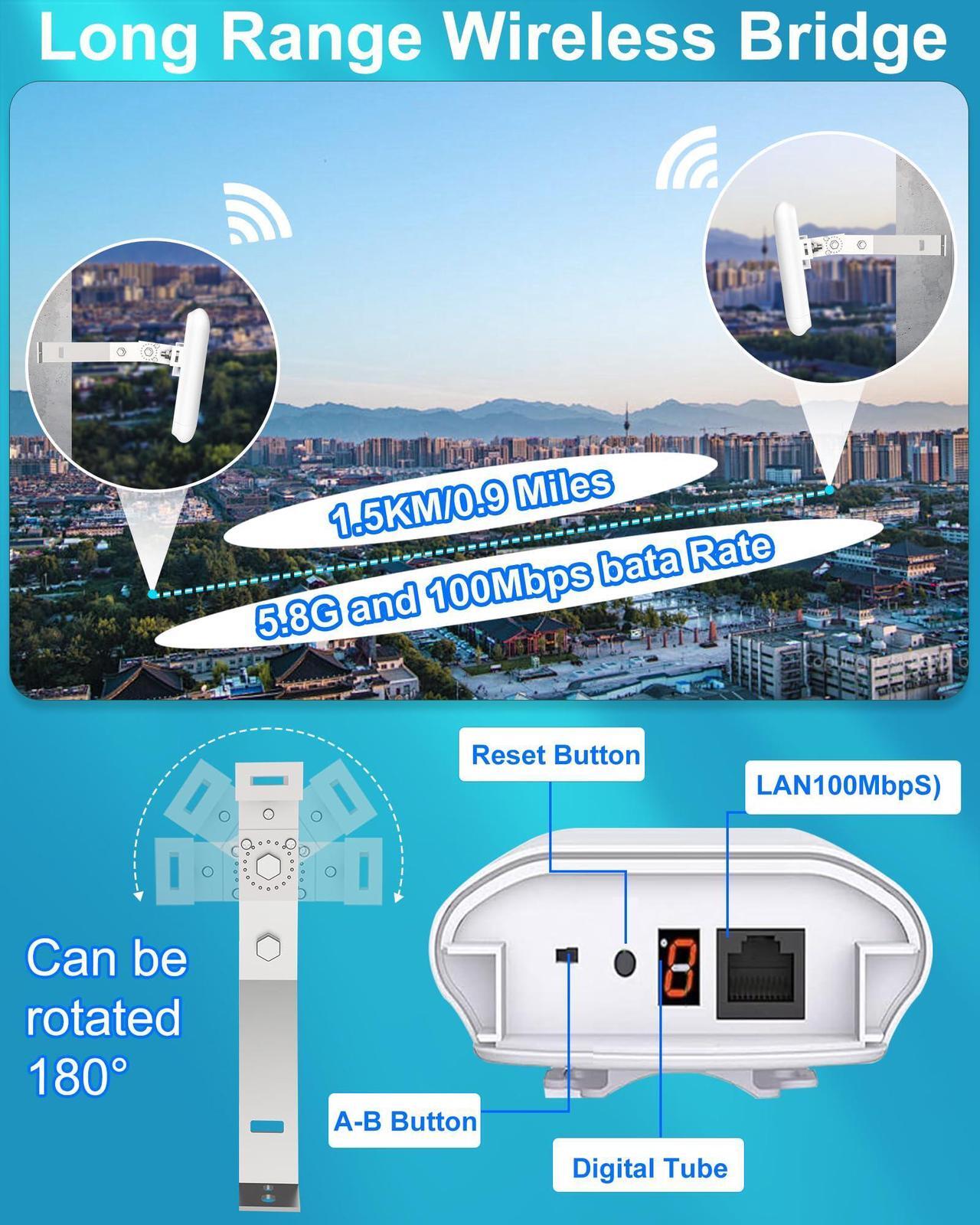 Point to Point 1.5KM Long Range Wireless Bridge with Bracket Mount for Starlink Internet - Reliable 5.8G 450Mbps CPE WiFi Bridges with 8dBi Antenna for Outdoor IP65 Waterproof, 2-Pack - DRC 2 | +254100720022 Point to Point 1.5KM Long Range Wireless Bridge with Bracket Mount for Starlink Internet - Reliable 5.8G 450Mbps CPE WiFi Bridges with 8dBi Antenna for Outdoor IP65 Waterproof, 2-Pack - DRC - Image 2