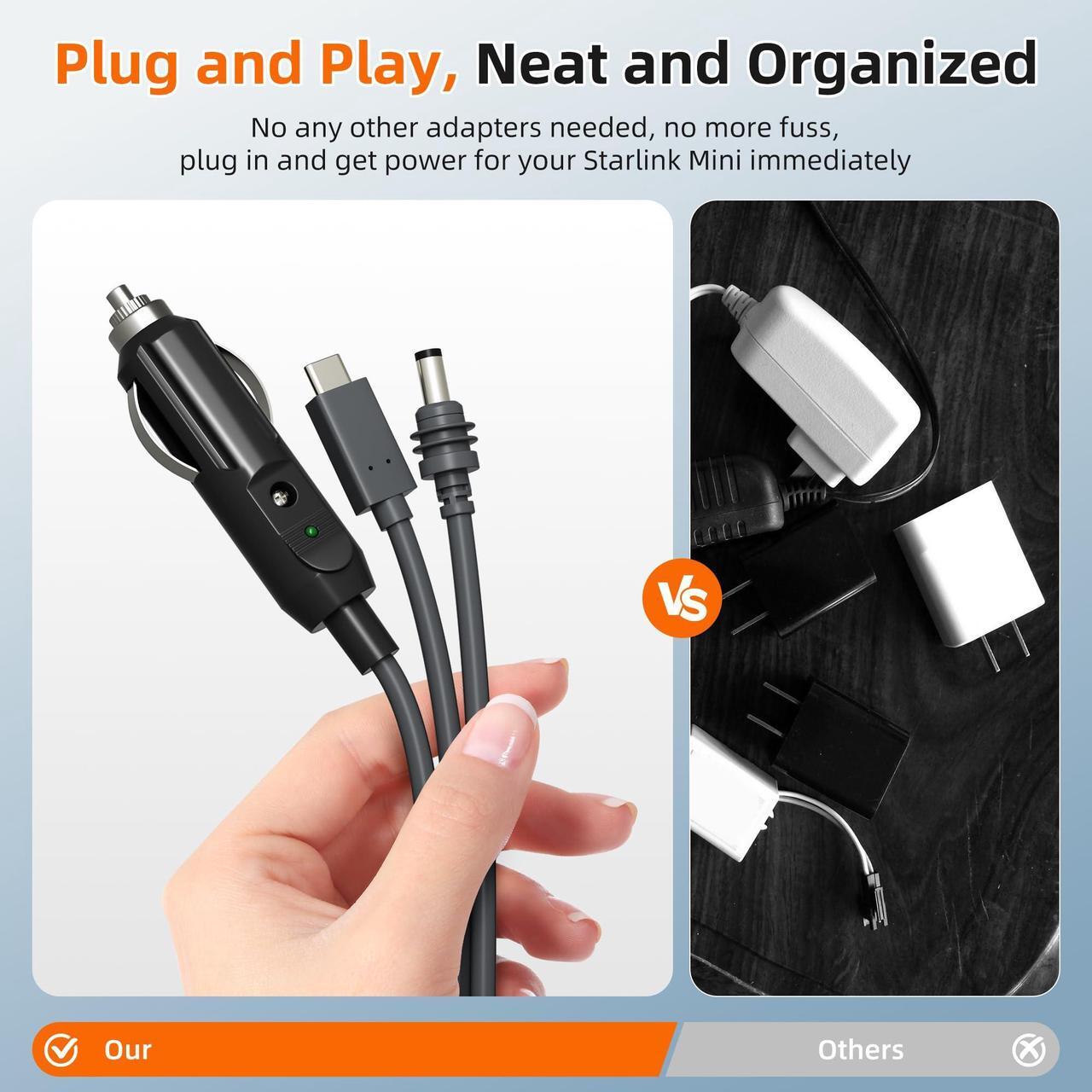 Starlink Mini 3-in-1 DC Power Cable 16FT, USB-C 12-24V Cigarette Lighter Plug & DC Male Cord Input Power Cable, Waterproof Power Cord Accessories for Starlink Mini 4 | +254100720022 Starlink Mini 3-in-1 DC Power Cable 16FT, USB-C 12-24V Cigarette Lighter Plug & DC Male Cord Input Power Cable, Waterproof Power Cord Accessories for Starlink Mini - Image 4