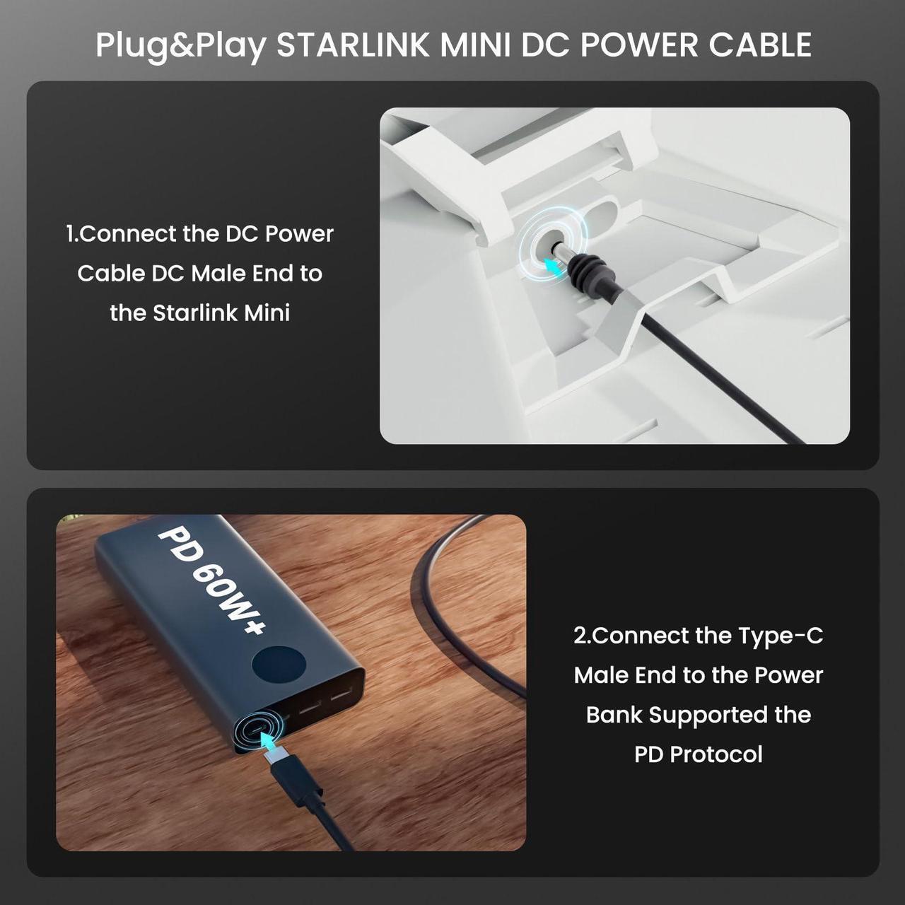 Starlink Mini USB C to DC Power Cable 5M/16.4FT, 140W USB Type-C Input to Waterproof Barrel Jack Charging Cord 18AWG, Work with 60W+ PD Source, Compatible with 28V PPS and 20V PD protocols 2 | +254100720022 Starlink Mini USB C to DC Power Cable 5M/16.4FT, 140W USB Type-C Input to Waterproof Barrel Jack Charging Cord 18AWG, Work with 60W+ PD Source, Compatible with 28V PPS and 20V PD protocols - Image 2