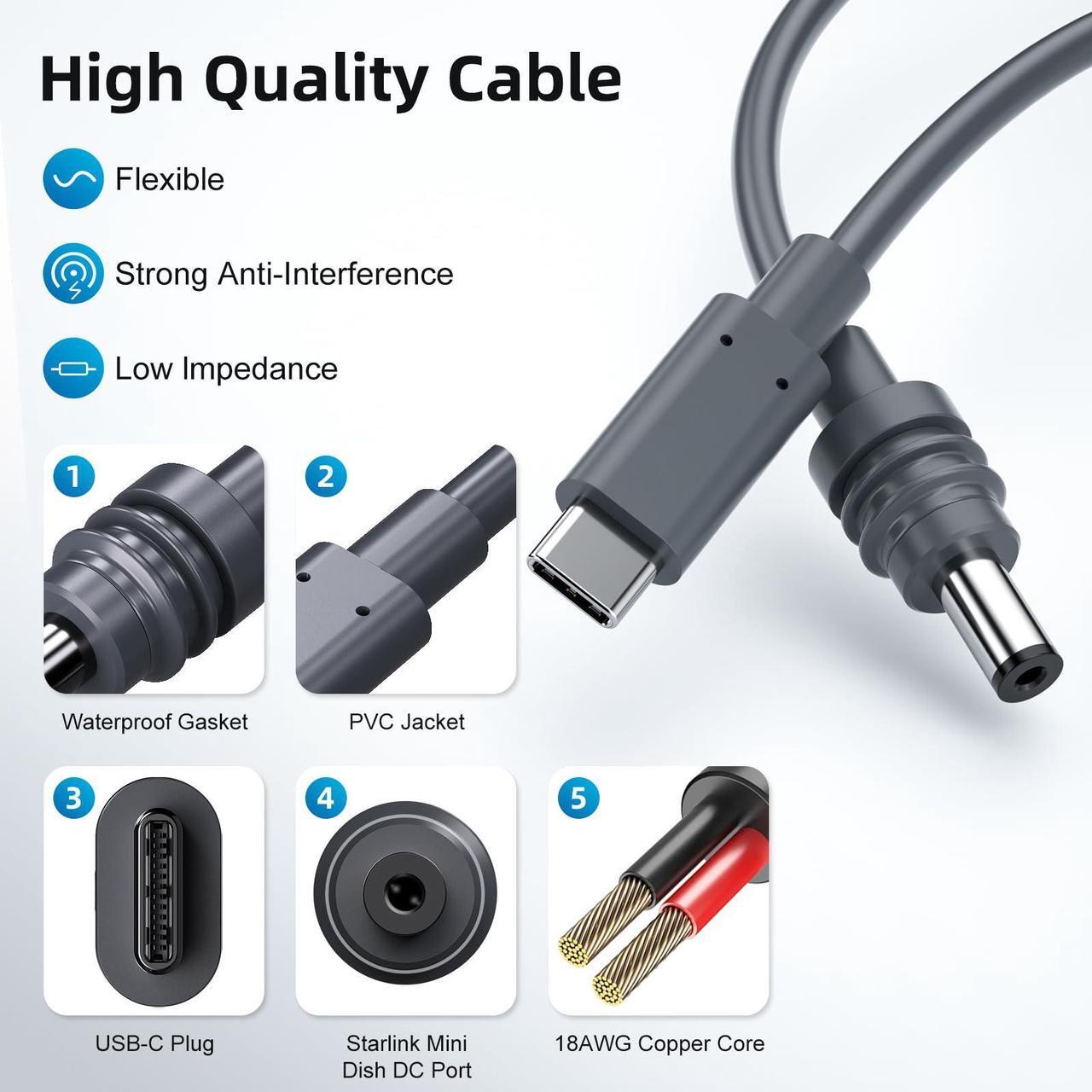 Starlink Mini Cable, 10M/32.8FT Starlink Mini USB C to DC Power Cable 100W USB Type C to DC Satellite Charging Cable Work for 65W+ PD Source Waterproof USB C Male to DC Replacement Starlink Mini Cable 4 | +254100720022 Starlink Mini Cable, 10M/32.8FT Starlink Mini USB C to DC Power Cable 100W USB Type C to DC Satellite Charging Cable Work for 65W+ PD Source Waterproof USB C Male to DC Replacement Starlink Mini Cable - Image 4
