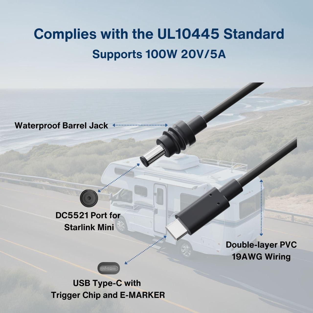 Steinwhale DC to USB-C Power Cable Cord 19AWG for Starlink Mini 15M/50FT, Waterproof Barrel Jack for Outdoor Use, Support 100W 20V/5A PD Input, Compatible with USB-C Power Bank Charger Power Supply - DRC 3 | +254100720022 Steinwhale DC to USB-C Power Cable Cord 19AWG for Starlink Mini 15M/50FT, Waterproof Barrel Jack for Outdoor Use, Support 100W 20V/5A PD Input, Compatible with USB-C Power Bank Charger Power Supply - DRC - Image 3