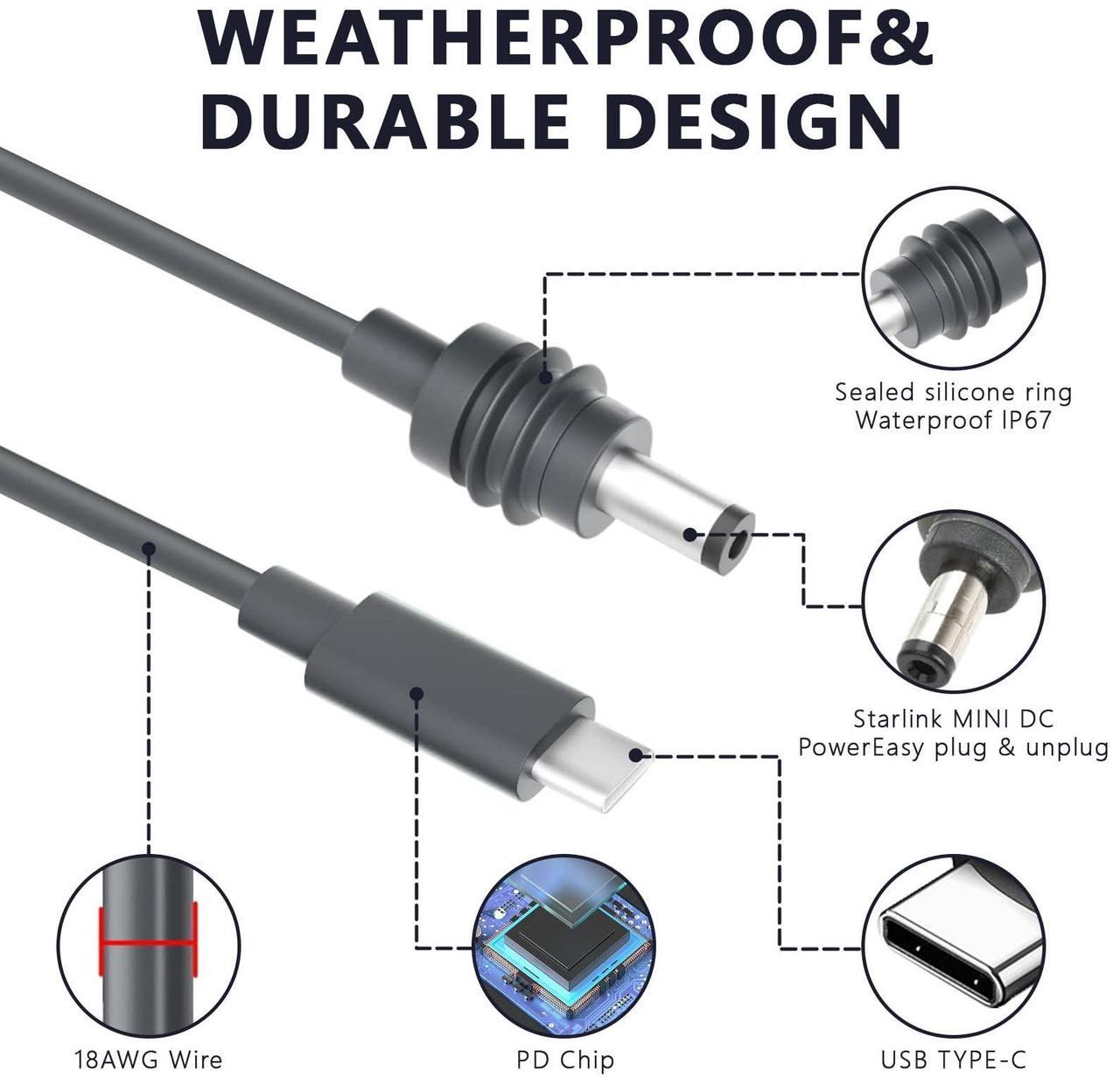 OTPEIR Starlink Mini Cable, 9.84FT Starlink Mini USB Type C to DC Power Cable Cord, Work with 100W+ PD Source, Waterproof Input USB Type C to DC Cable, 18AWG 3M - DRC 4 | +254100720022 OTPEIR Starlink Mini Cable, 9.84FT Starlink Mini USB Type C to DC Power Cable Cord, Work with 100W+ PD Source, Waterproof Input USB Type C to DC Cable, 18AWG 3M - DRC - Image 4